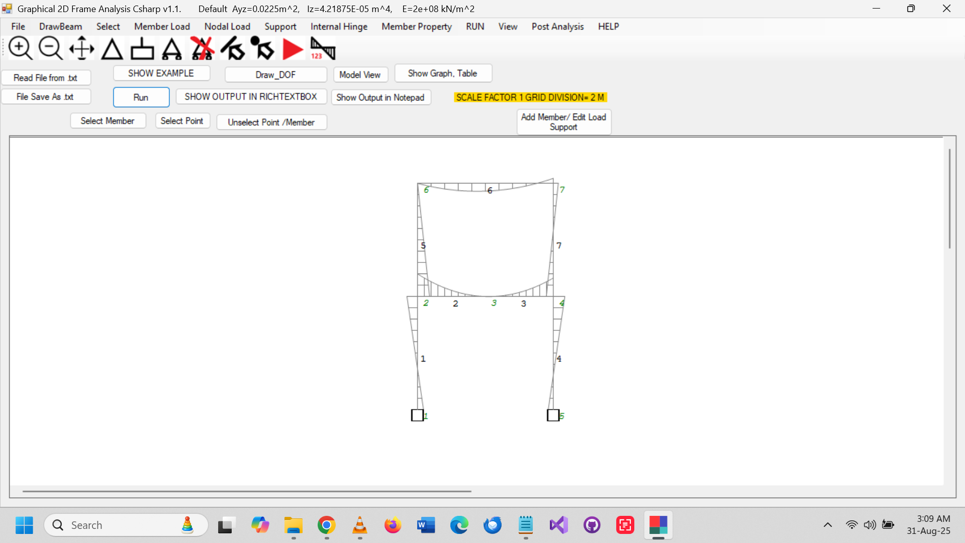 Graphical 2D Frame Analysis – Axial & bending diagram