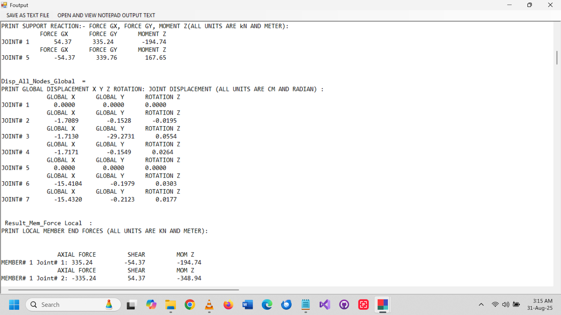 Graphical 2D Frame Analysis – Load and support display